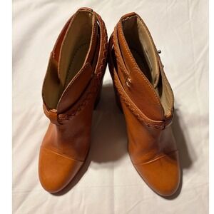 Rag & Bone Harrow Cognac Tan Leather Braided Strap Ankle Boots Size 38 Italy